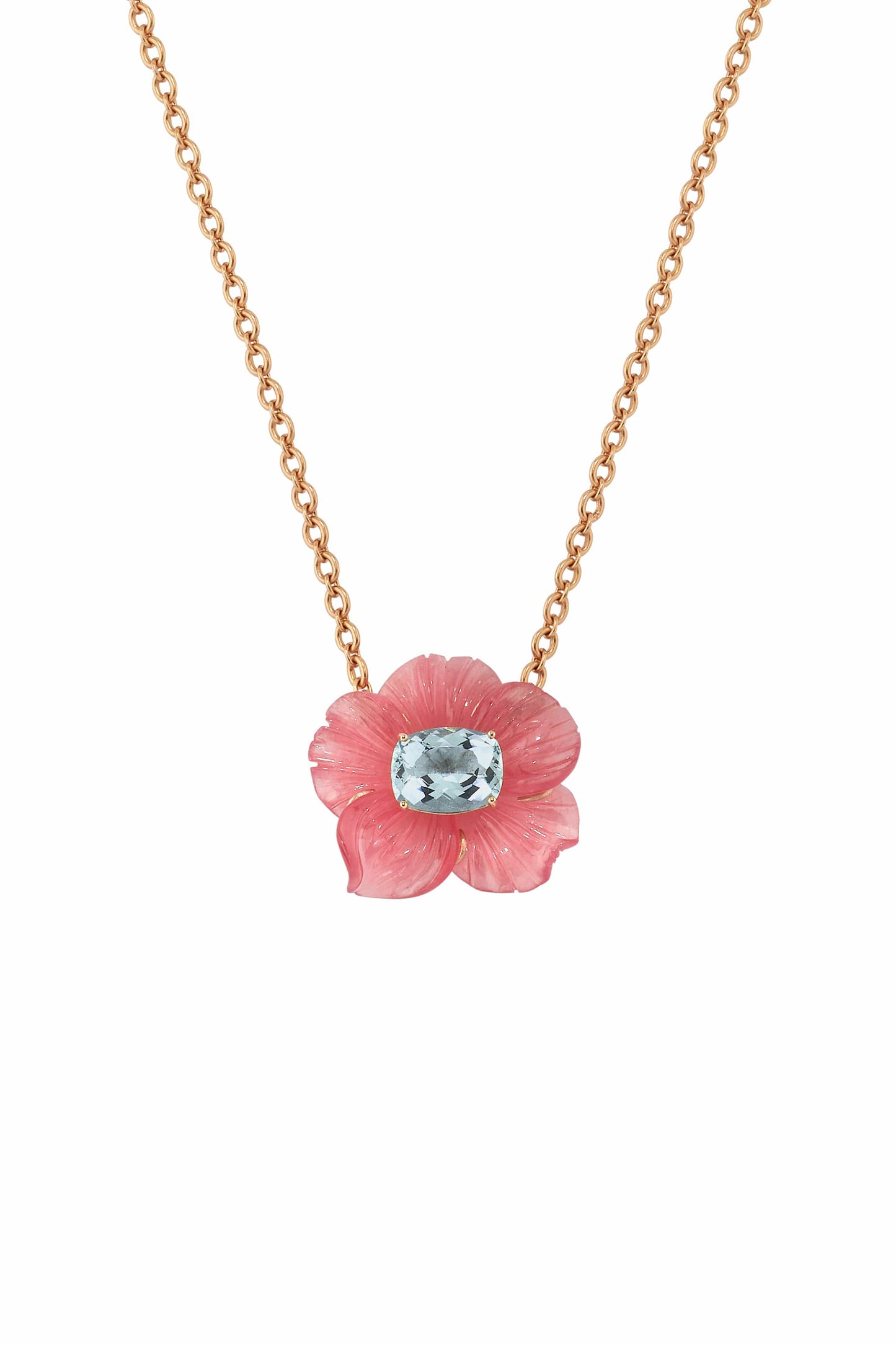 IRENE NEUWIRTH JEWELRY-Pink Tourmaline and Aquamarine Tropical Flower Necklace-ROSE GOLD
