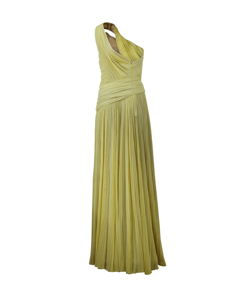 J MENDEL-One Shoulder Draped Gown-YELLOW