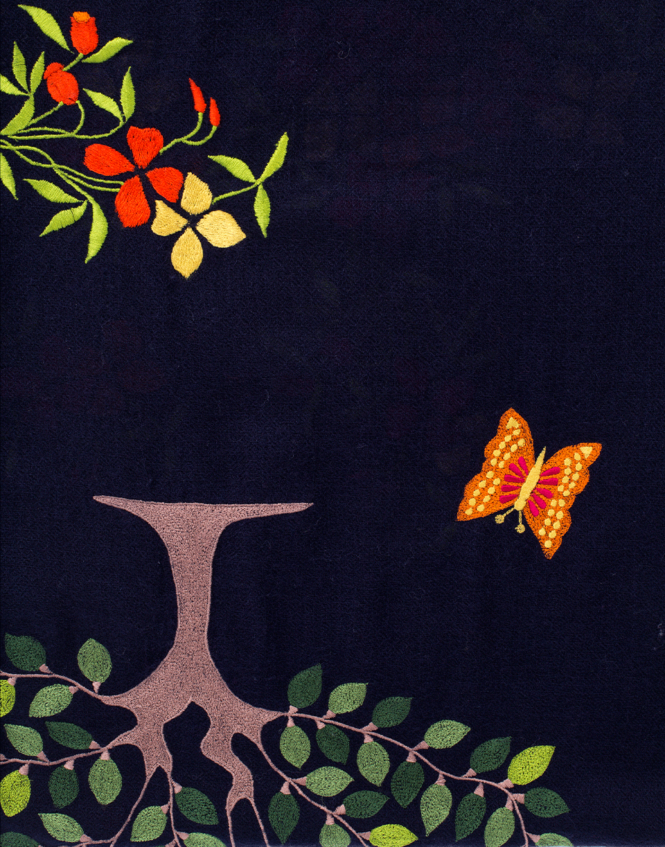 JANAVI INDIA-Garden Embroidered Scarf-NAVY