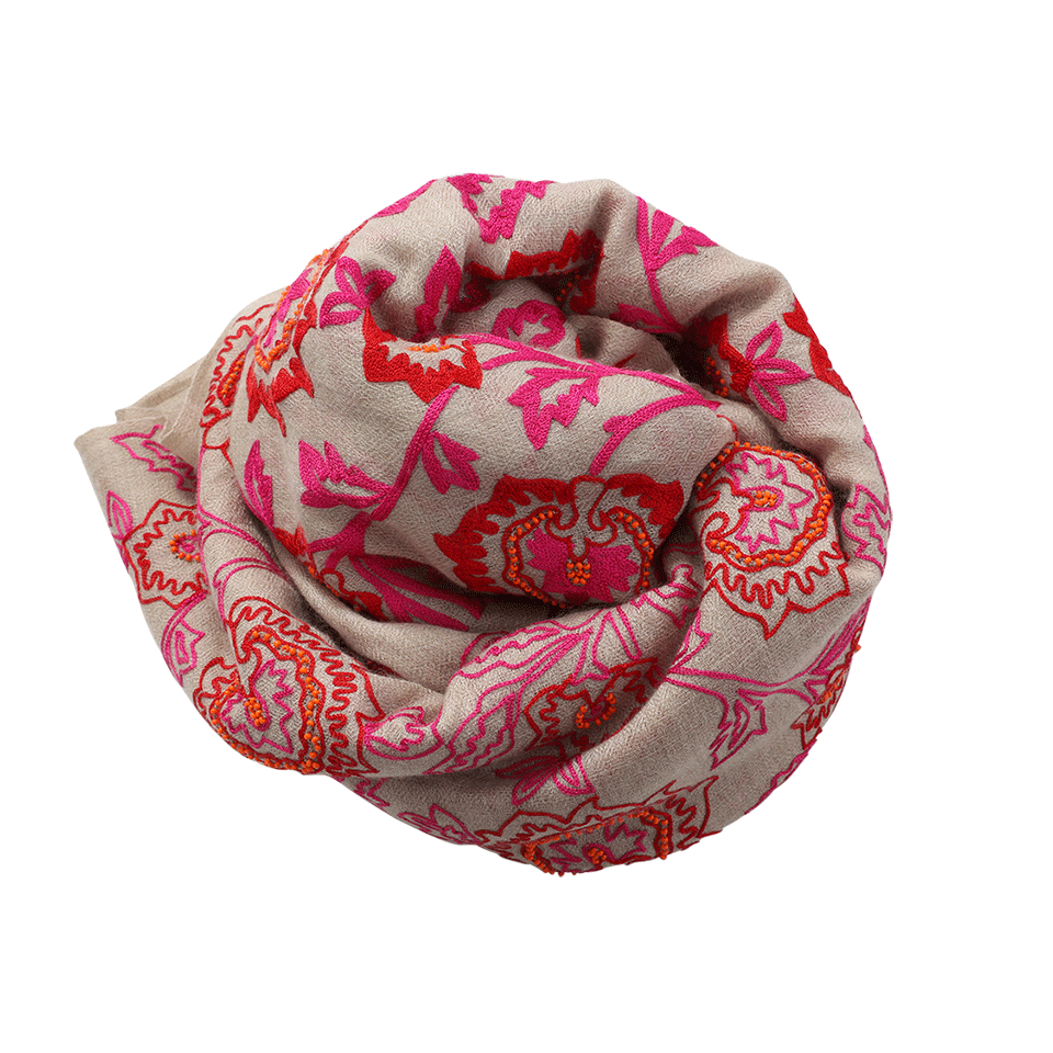 JANAVI INDIA-Floral Beaded Scarf-RED/PINK
