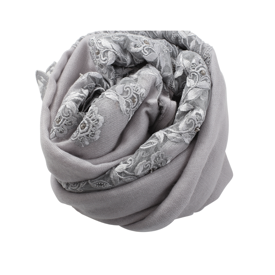 JANAVI INDIA-Floral Embroidered Scarf-SLVR/GRY