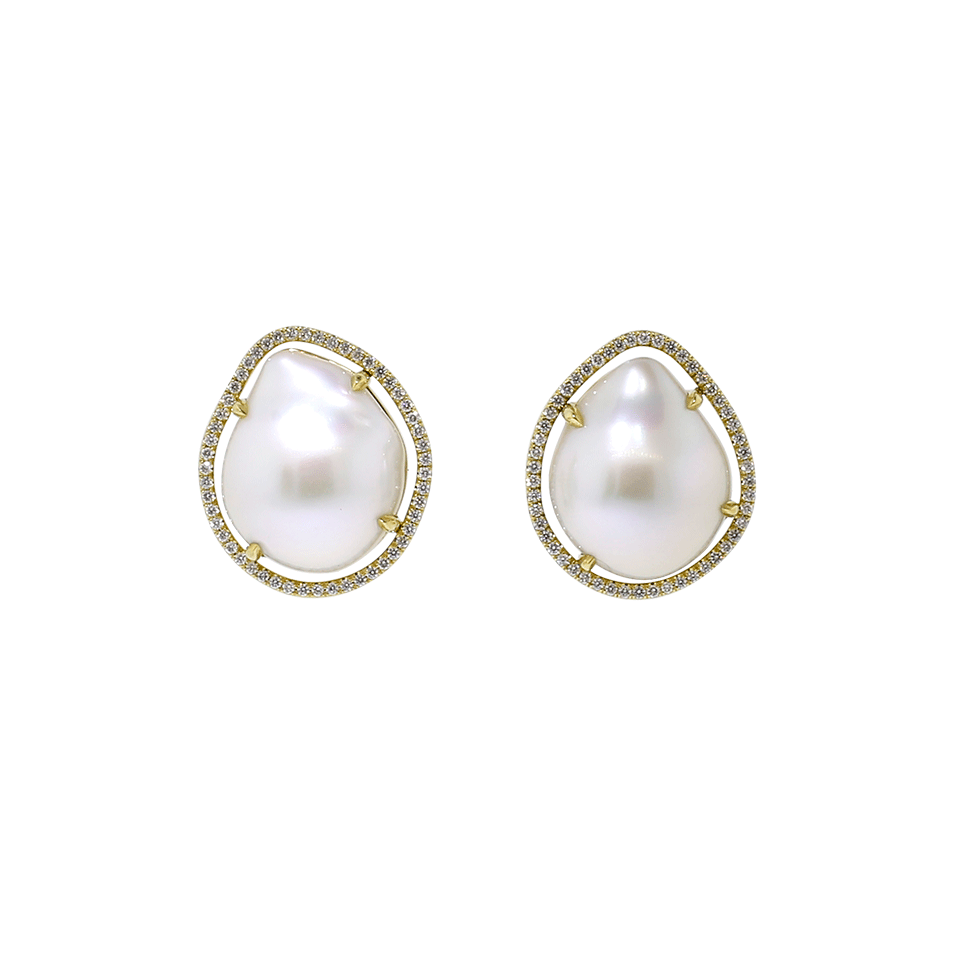 JORDAN ALEXANDER-Diamond Framed White Freshwater Baroque Pearl Slice Earrings-YELLOW GOLD