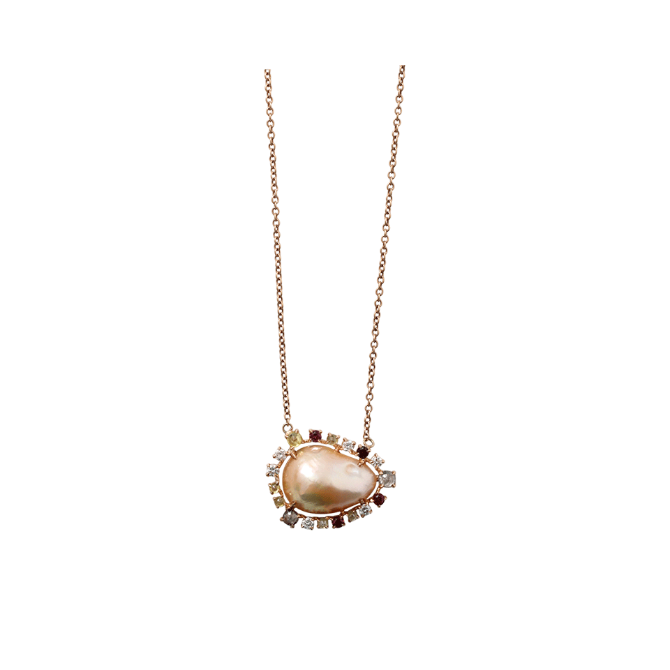 JORDAN ALEXANDER-Pearl Slice And Sapphire Necklace-ROSE GOLD
