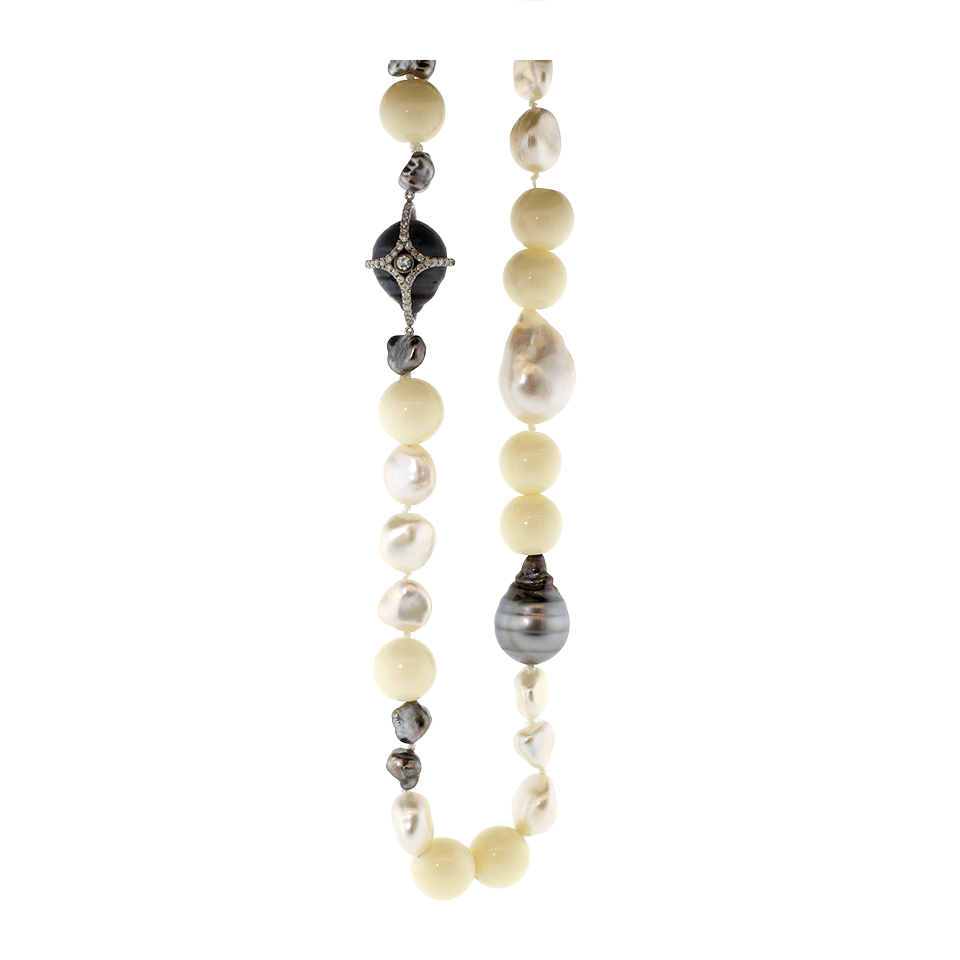 JORDAN ALEXANDER-White Coral Bead And Pearl Necklace-WHITE GOLD