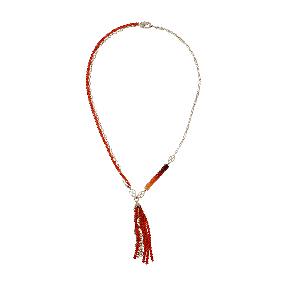 JORDAN ALEXANDER-Fire Opal Tassel And Diamond Necklace-YELLOW GOLD
