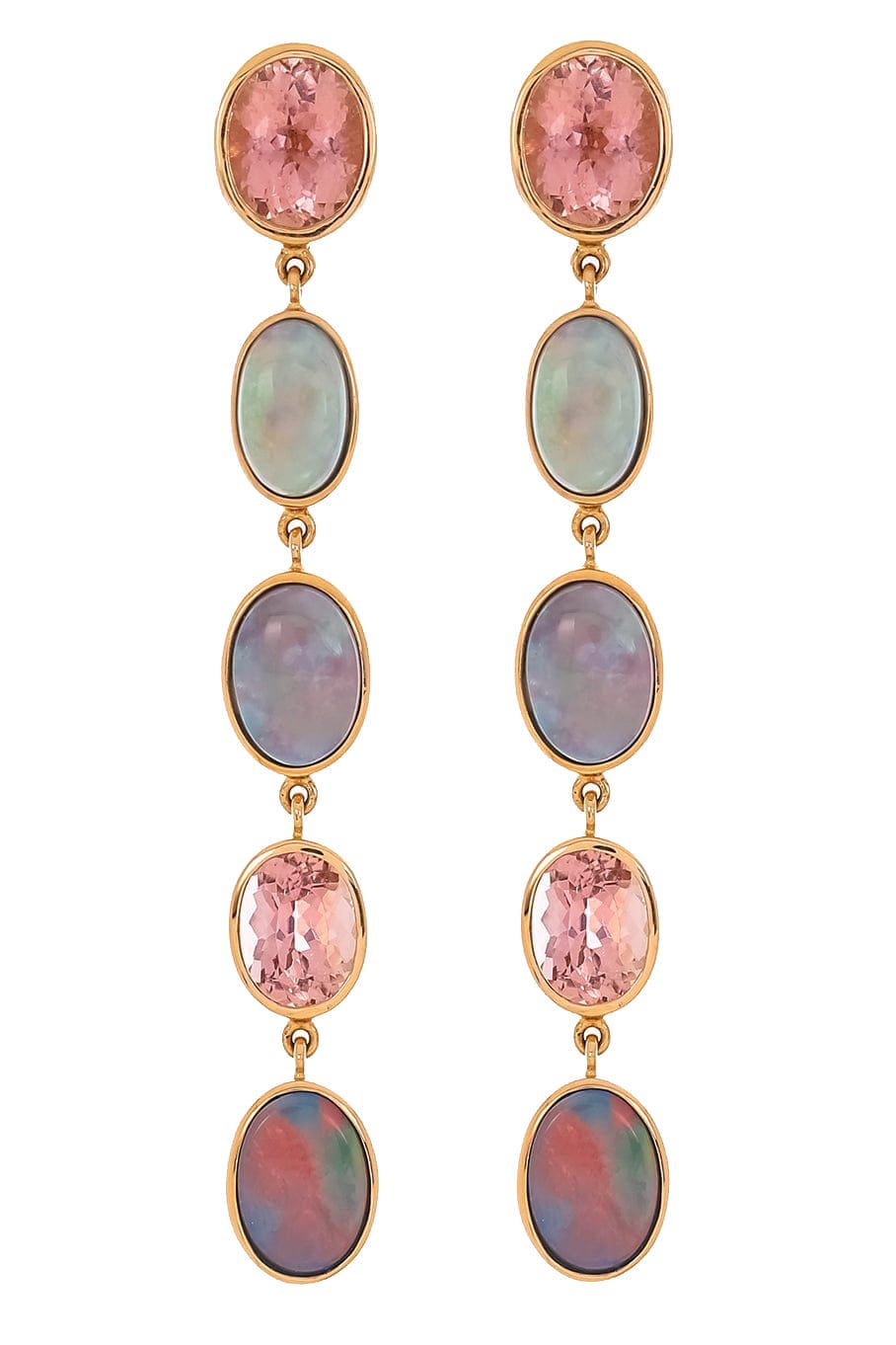 KATHERINE JETTER-Tourmaline and Opal Line Earrings-YELLOW GOLD