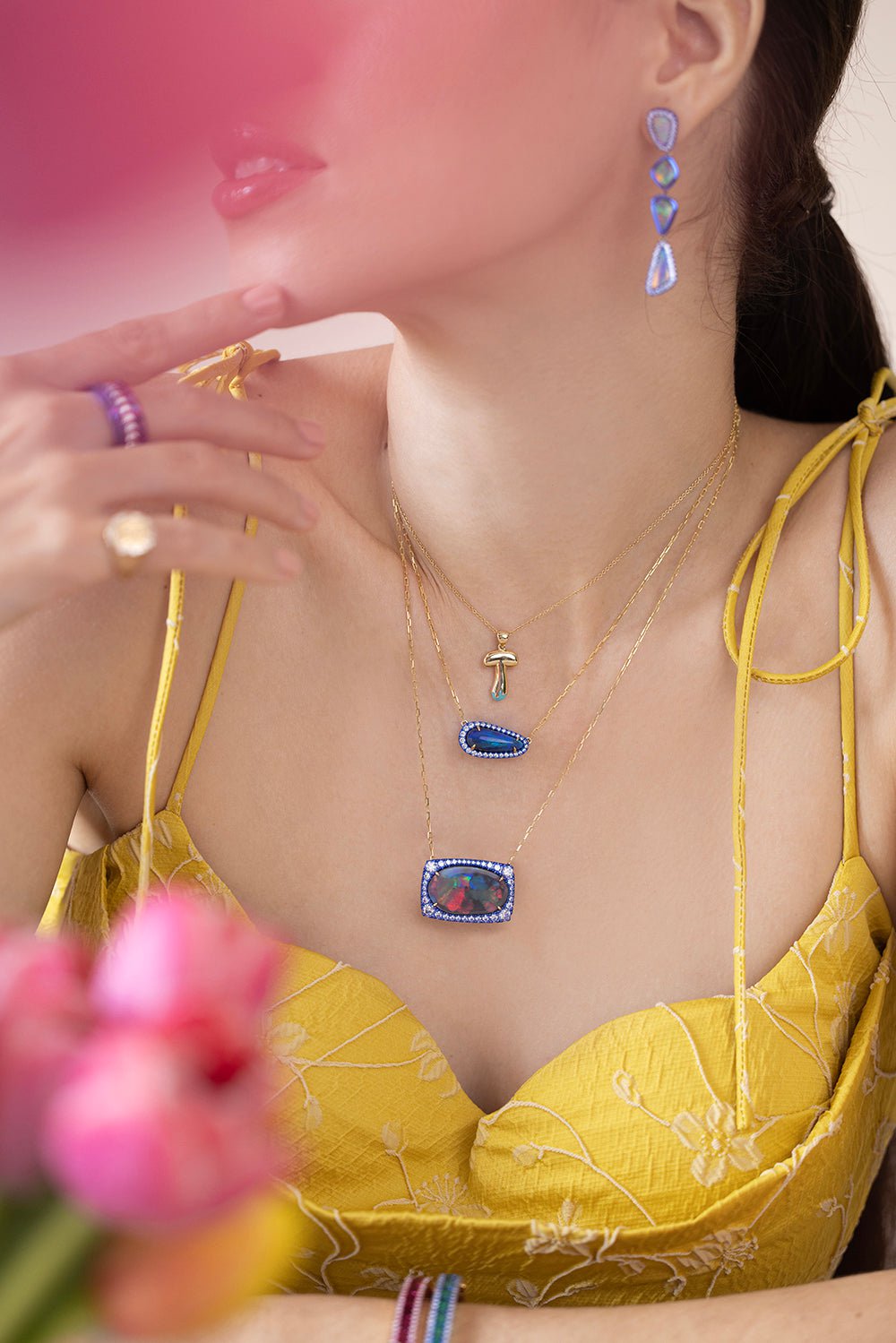 Opal and Diamond Blue Rhodium Necklace JEWELRYFINE JEWELNECKLACE O KATHERINE JETTER   