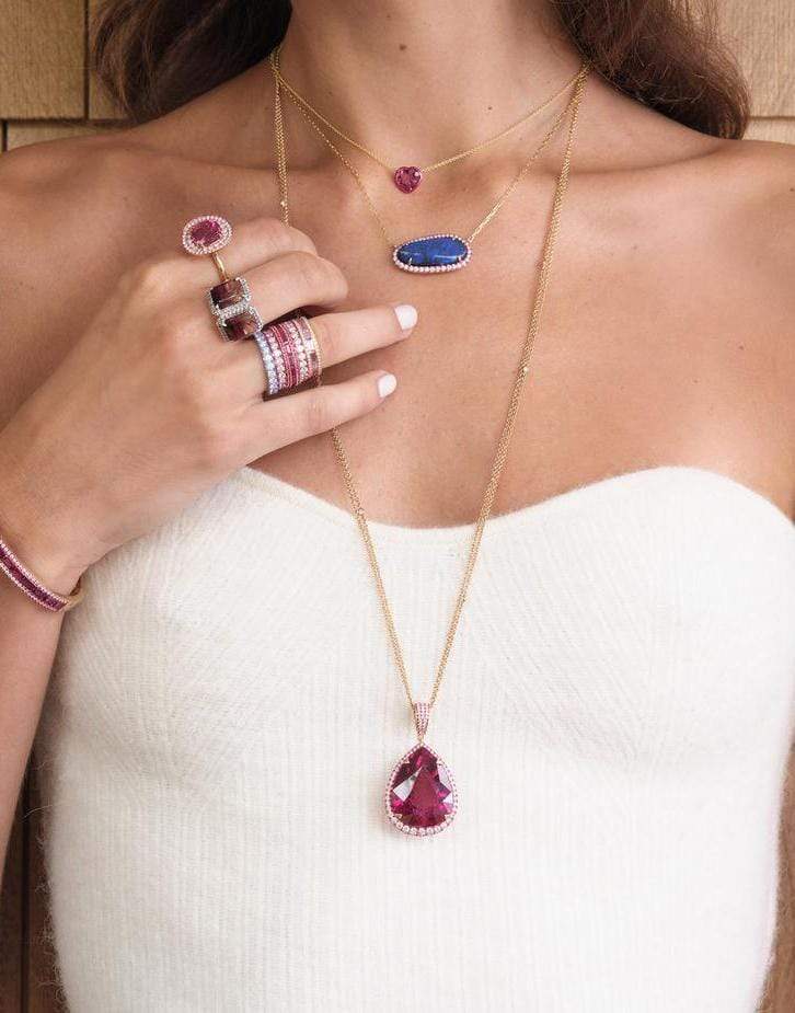 Opal and Pink E-Coating Layering Necklace JEWELRYFINE JEWELNECKLACE O KATHERINE JETTER   