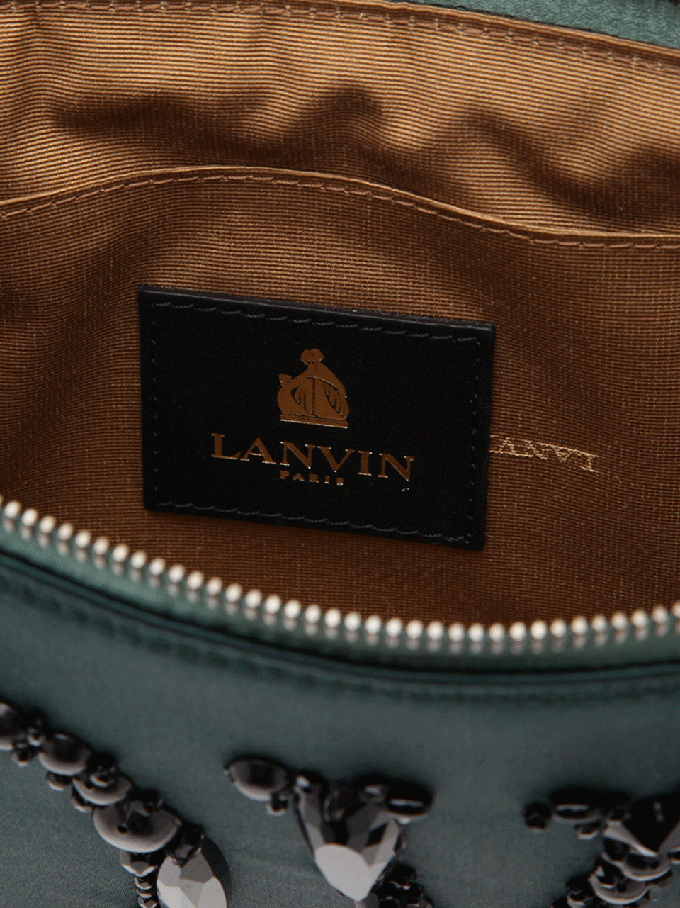 LANVIN-Love Embroidered Satin Clutch-GREEN