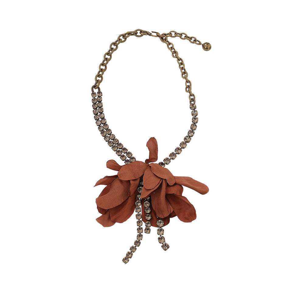 LANVIN-Crystal And Flower Necklace-TERRACOT