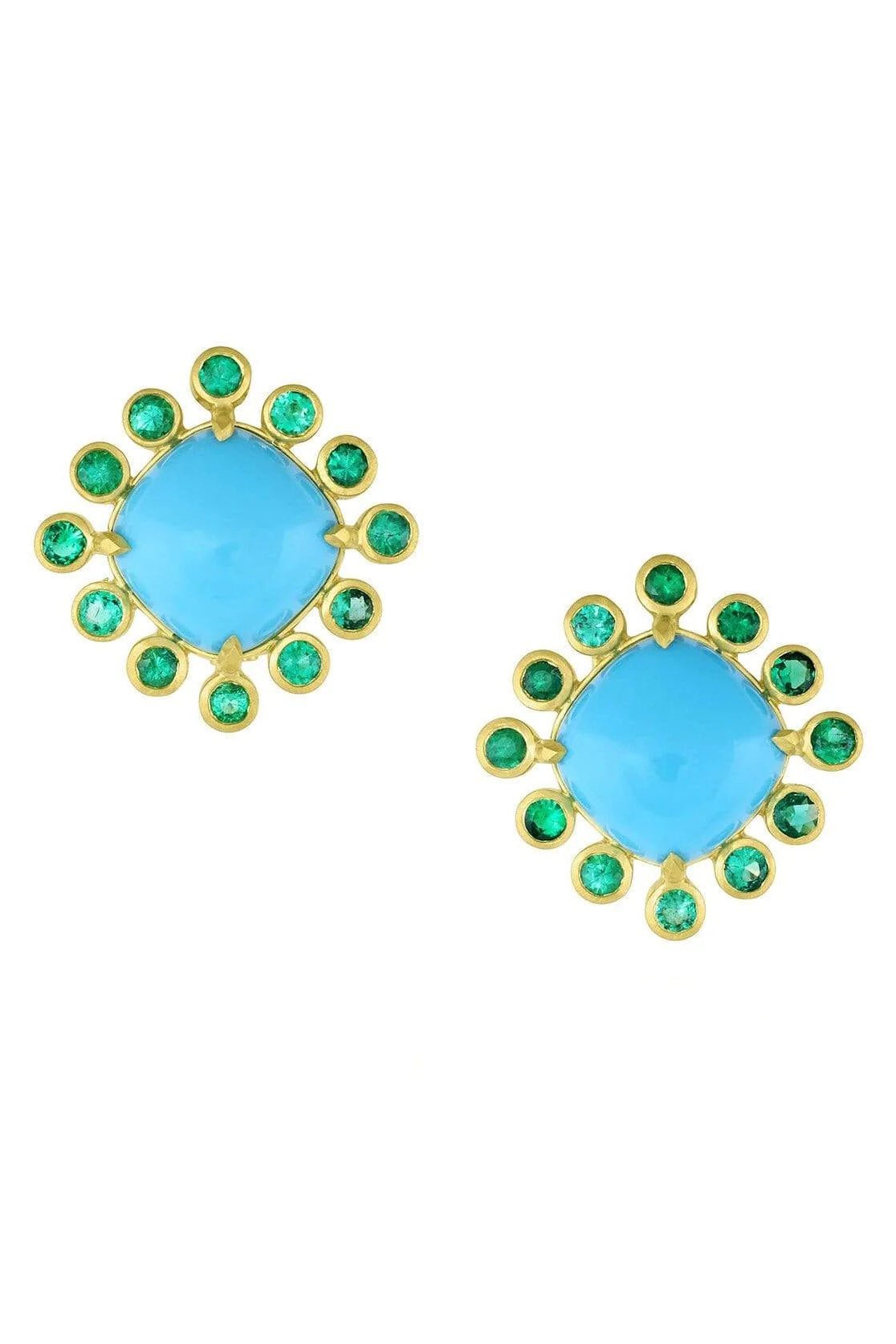 Turquoise and Emerald Omega Earrings