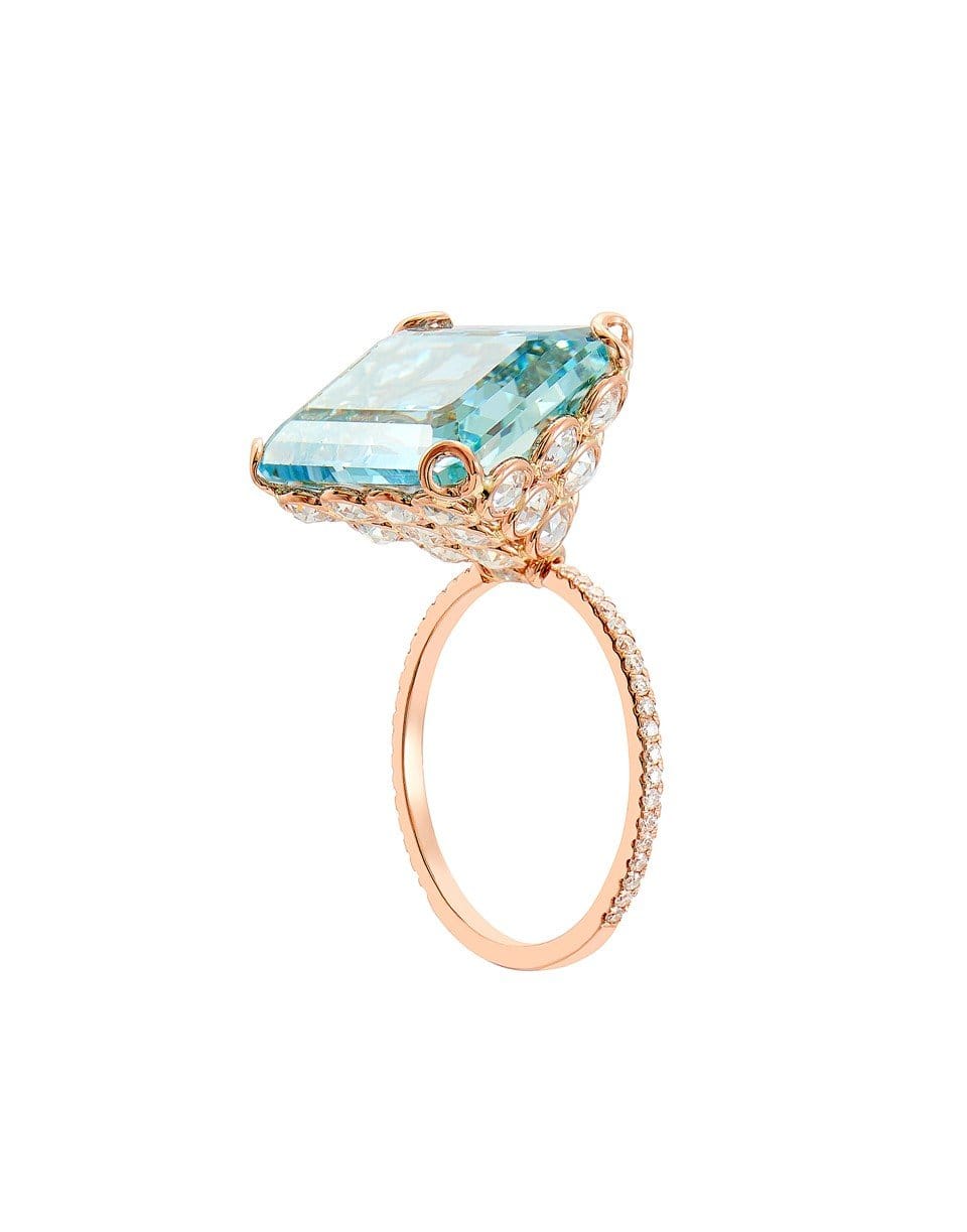 LITO-Emerald Cut Aquamarine Diamond Ring-ROSE GOLD