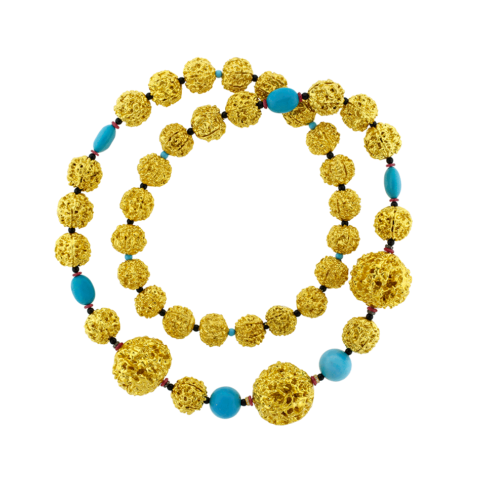 LOTUS ARTS de VIVRE-Turquoise Prayer Bead Necklace-YELLOW GOLD