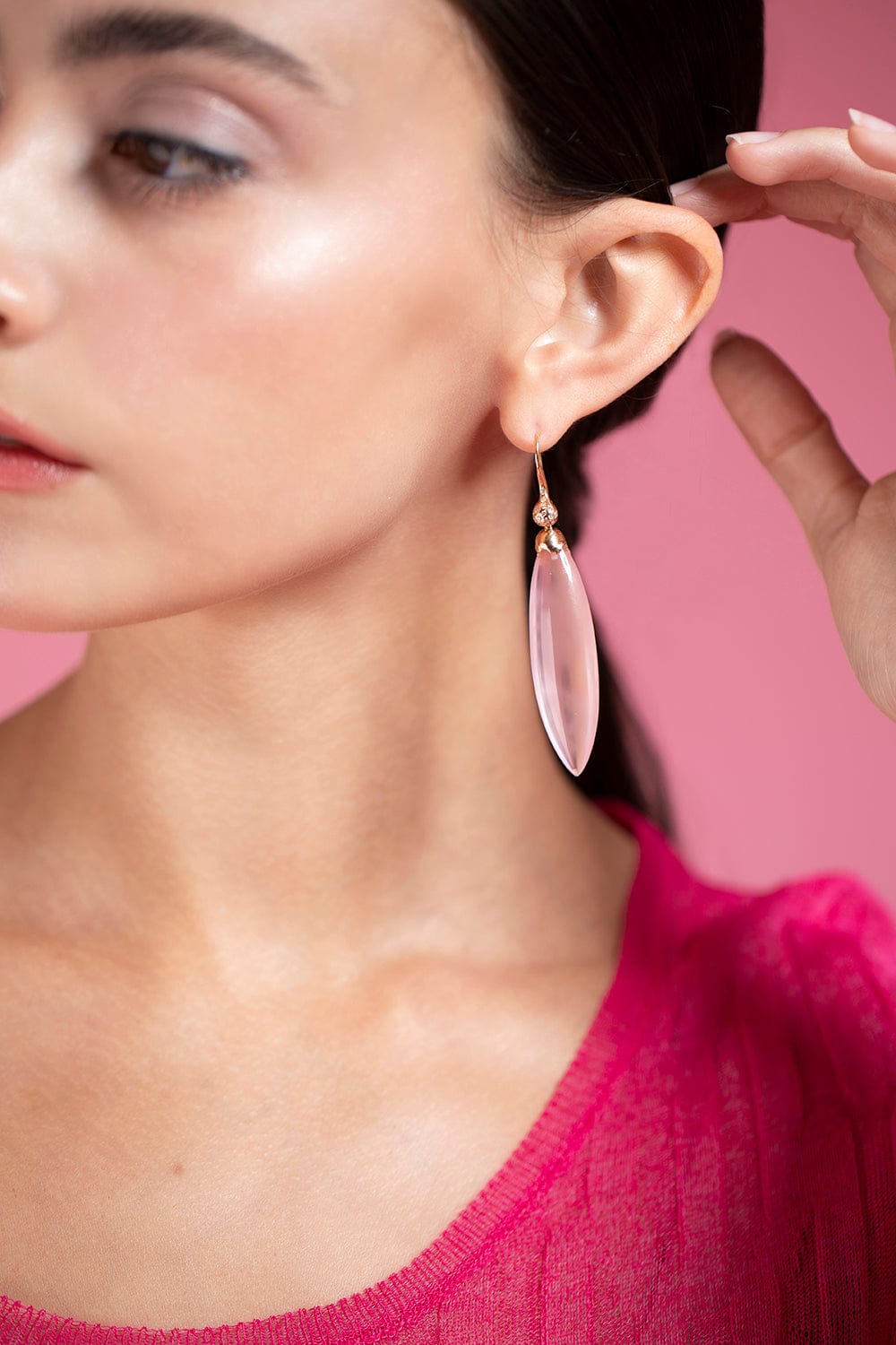 LUCIFER VIR HONESTUS-Rose Quartz and Diamond Earrings-ROSE GOLD