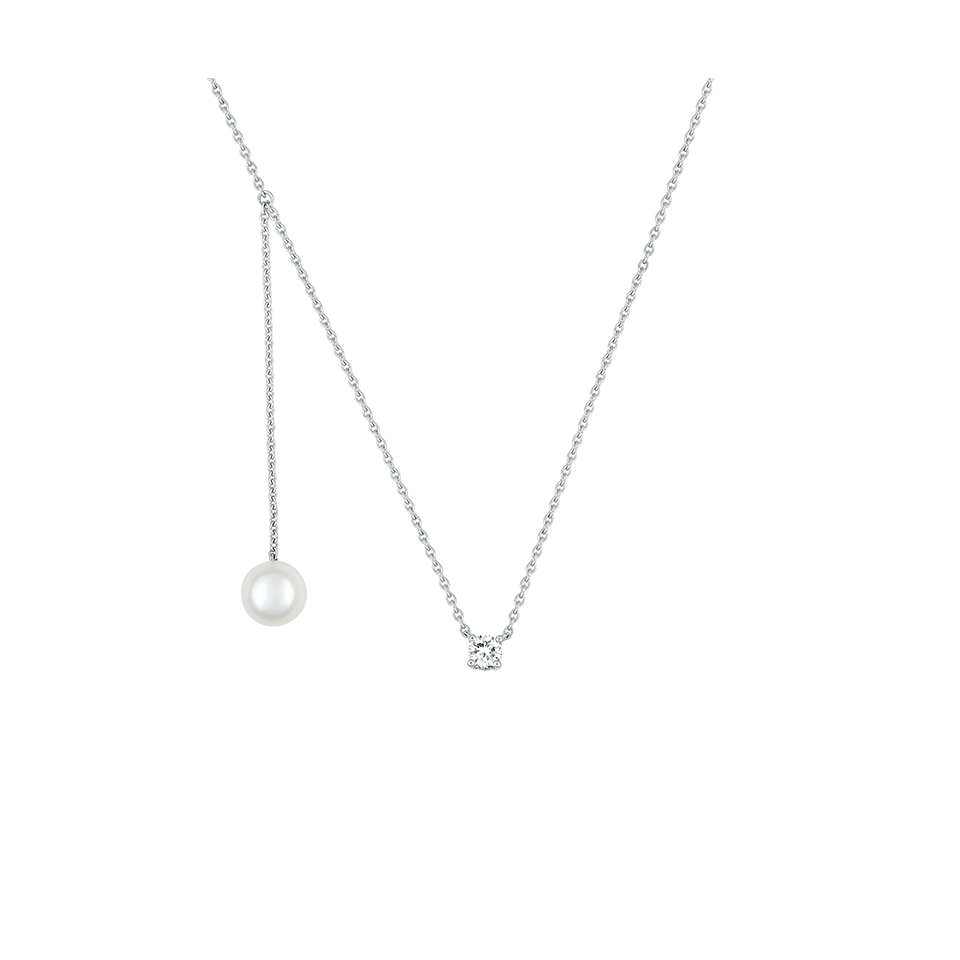 MAISON MARGIELA FINE-Entre Deux Diamond And Akoya Pearl Drop Necklace-WHITE GOLD