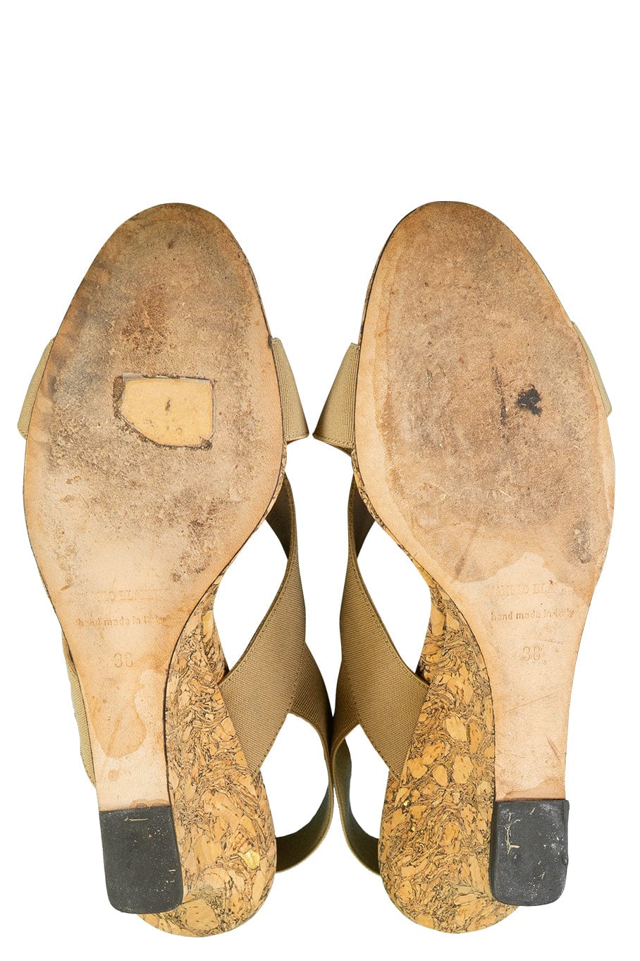 MANOLO BLAHNIK-Cork Wedge Sandal-TAN
