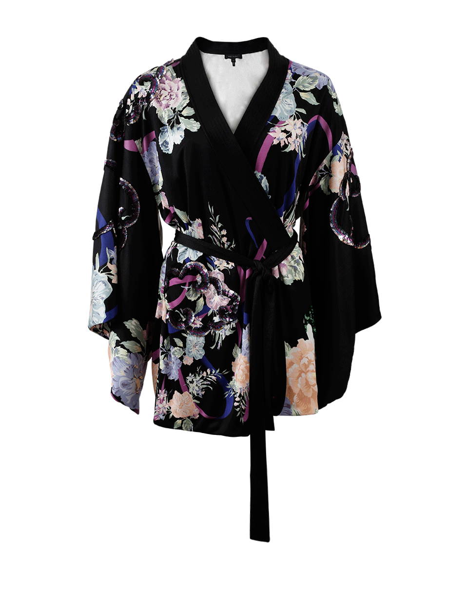 MARC JACOBS-Floral Sequined Kimono Dress-BLACK