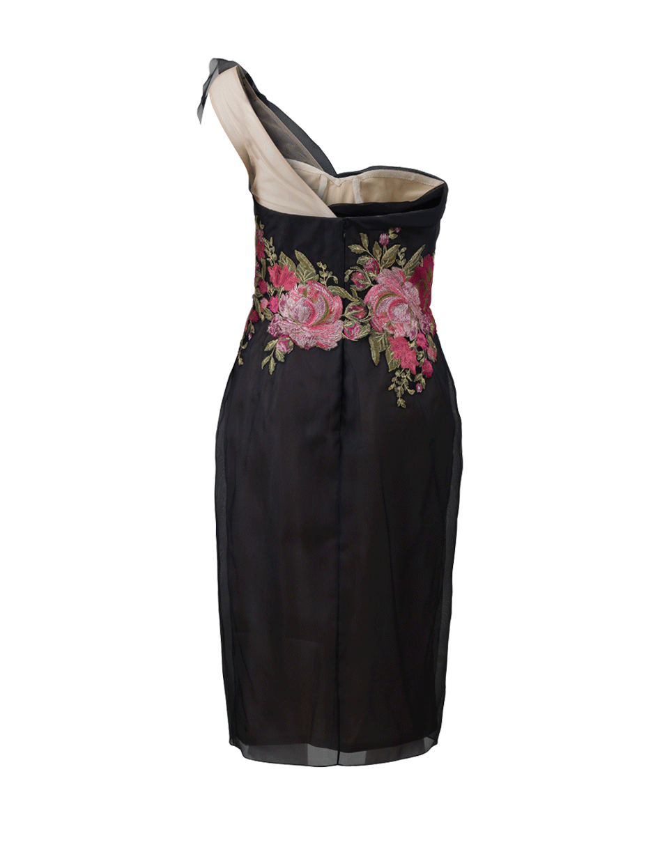 MARCHESA-Hand-Draped Cocktail Dress-BLACK