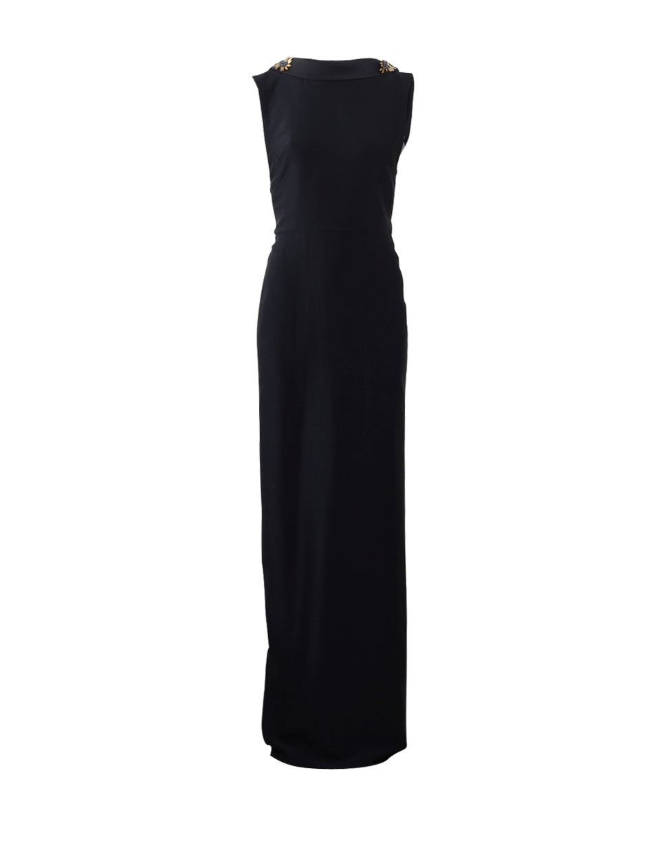 MARCHESA-Silk Crepe Column Gown-BLACK