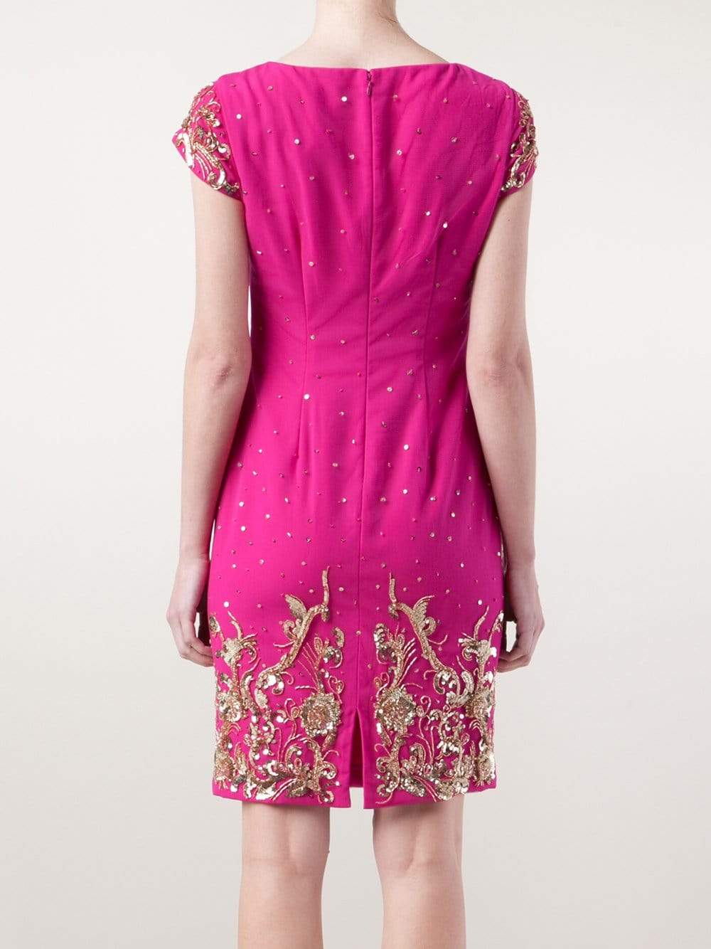 MARCHESA NOTTE-Beaded Shift Cocktail Dress-PINK
