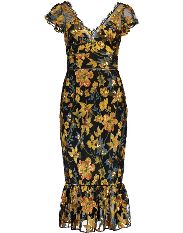 MARCHESA NOTTE-Embroidered Cocktail Dress-