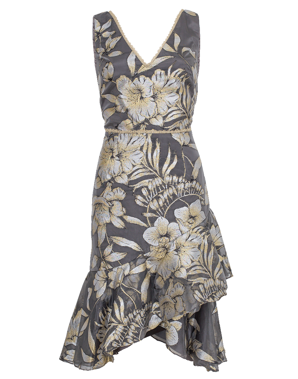 MARCHESA NOTTE-Metallic Cocktail Dress-