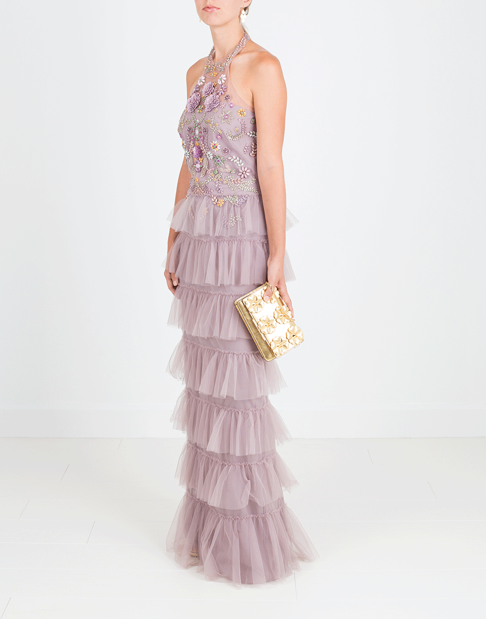 MARCHESA NOTTE-Beaded Tulle Halter Gown-
