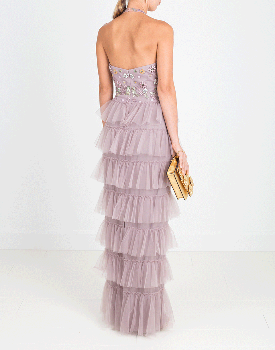 MARCHESA NOTTE-Beaded Tulle Halter Gown-