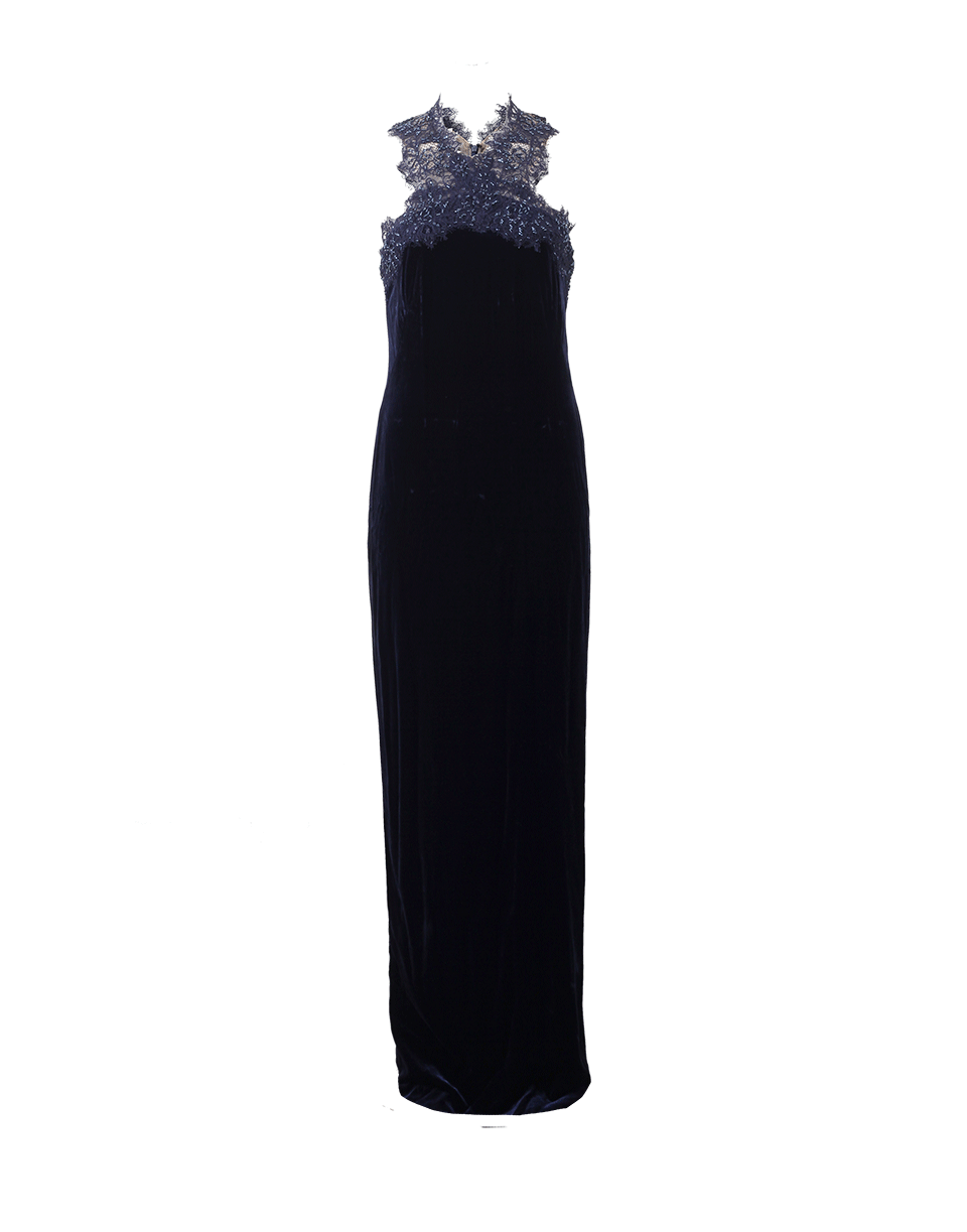 MARCHESA NOTTE-Beaded Velvet Column Gown-