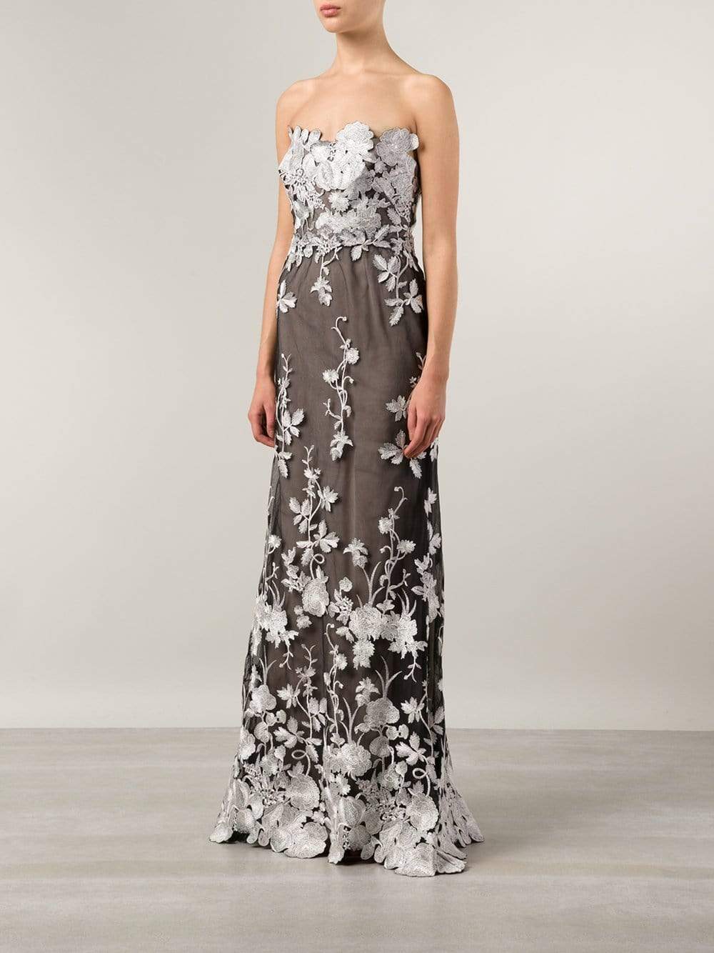MARCHESA NOTTE-Embellished Floral Tulle Gown-