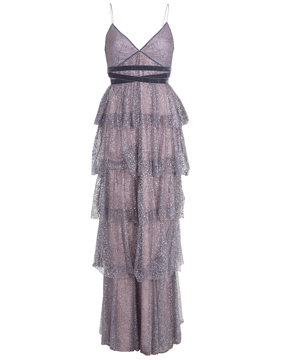MARCHESA NOTTE-Glitter Tulle Gown-GUNMETAL