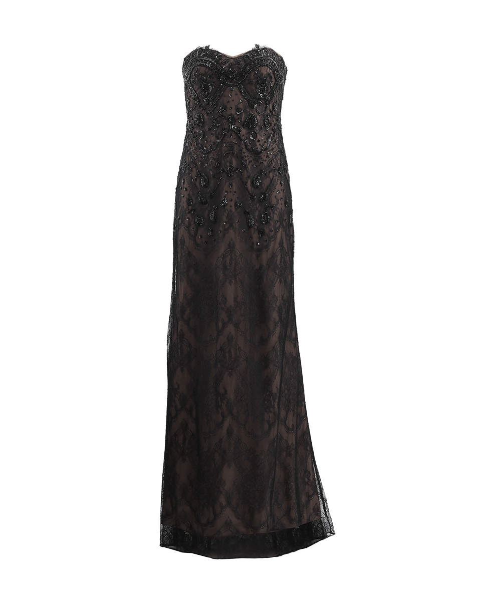 MARCHESA NOTTE-Strapless Embroidered Lace Gown-
