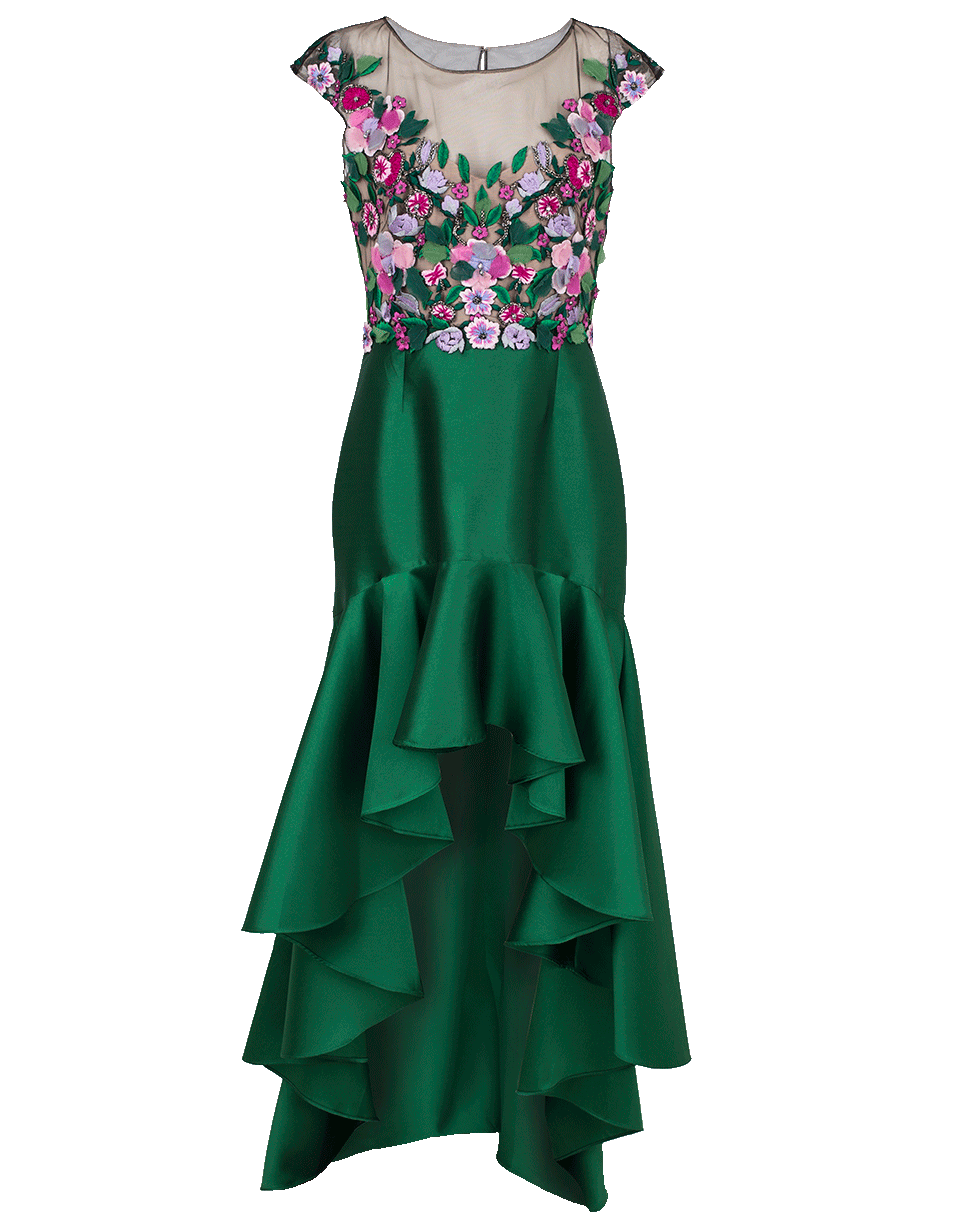 High Low Embroidered Mikado Dress CLOTHINGDRESSMISC MARCHESA NOTTE   