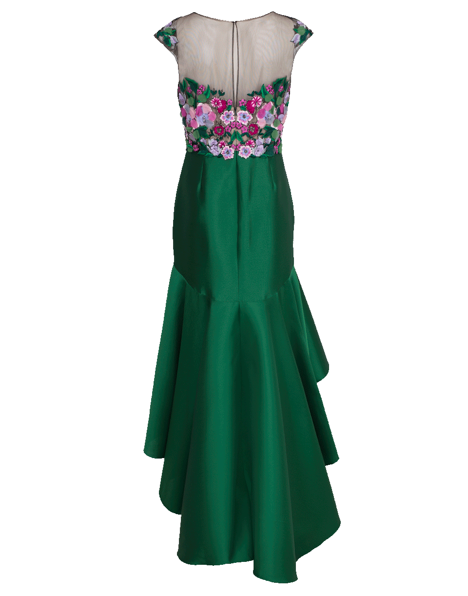 MARCHESA NOTTE-High Low Embroidered Mikado Dress-