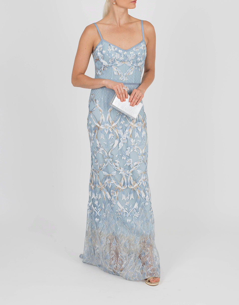 MARCHESA NOTTE-Embroidered Gown-LT BLUE