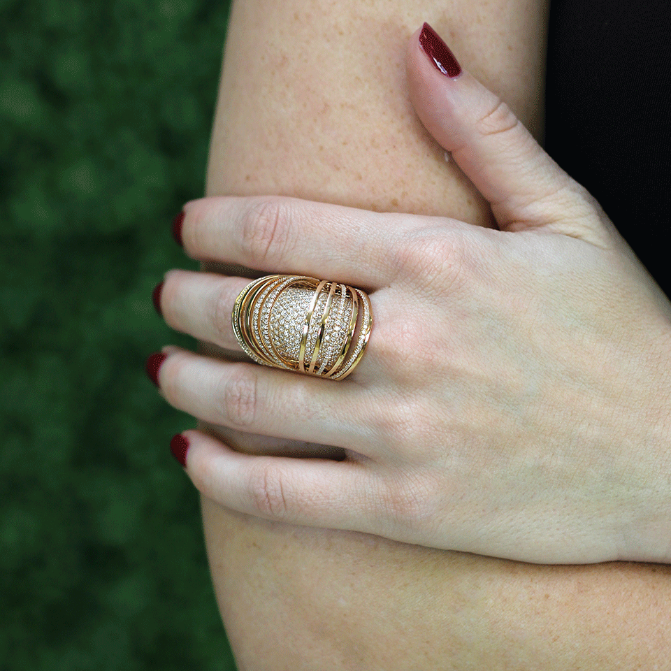 MATTIA CIELO-Large Pavone Diamond Pave Ring-ROSE GOLD