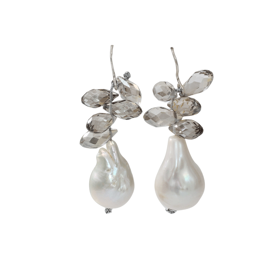 MELA-Smoky Quartz And Baroque Pearl Earrings-SILVER