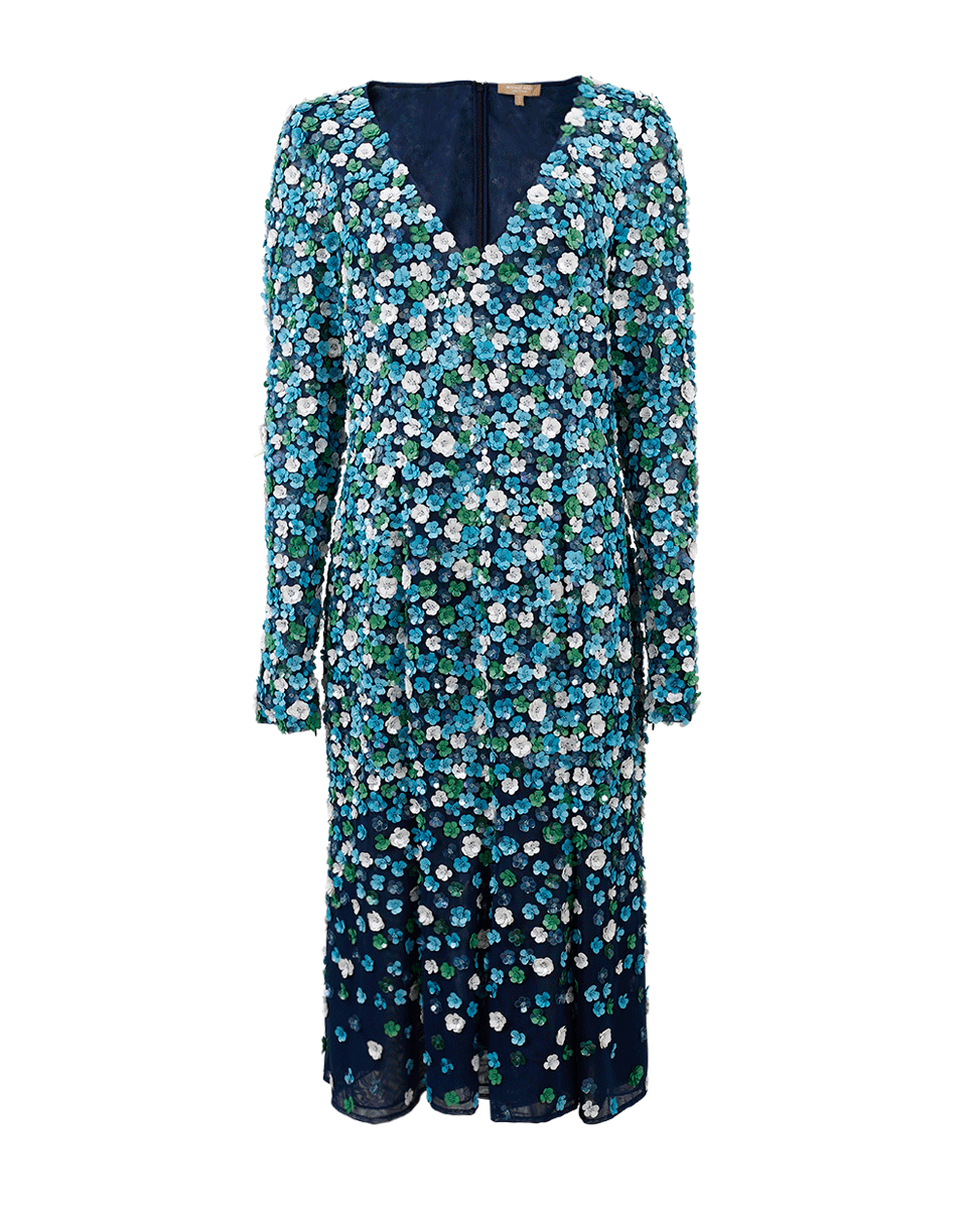 MICHAEL KORS-Embroidered Plunge Floral Dress-AQUA