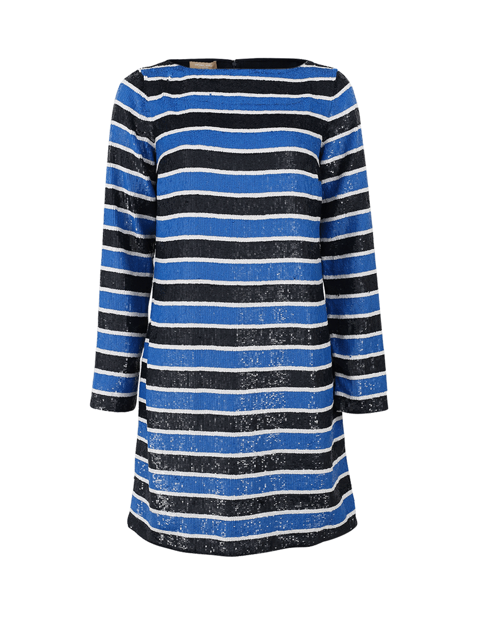 MICHAEL KORS-Stripe Sequined Dress-WAVE/WHT