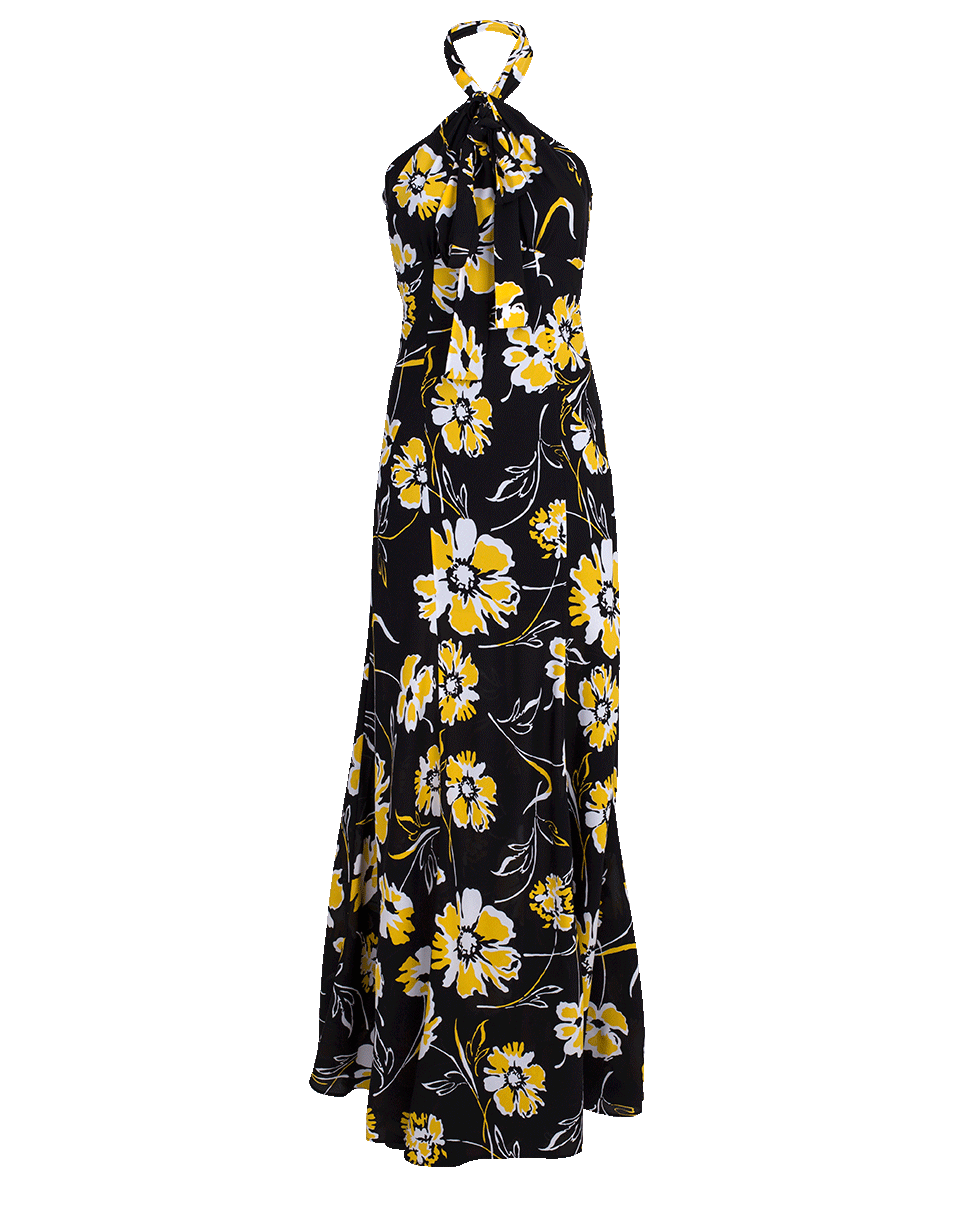 MICHAEL KORS-Graphic Floral Georgette Halter Gown-LEMON