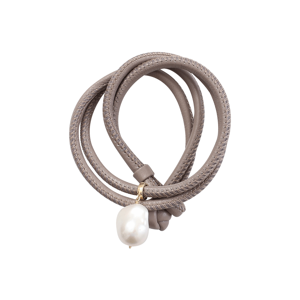 MIZUKI-Freshwater Pearl Leather Wrap Bracelet-YELLOW GOLD