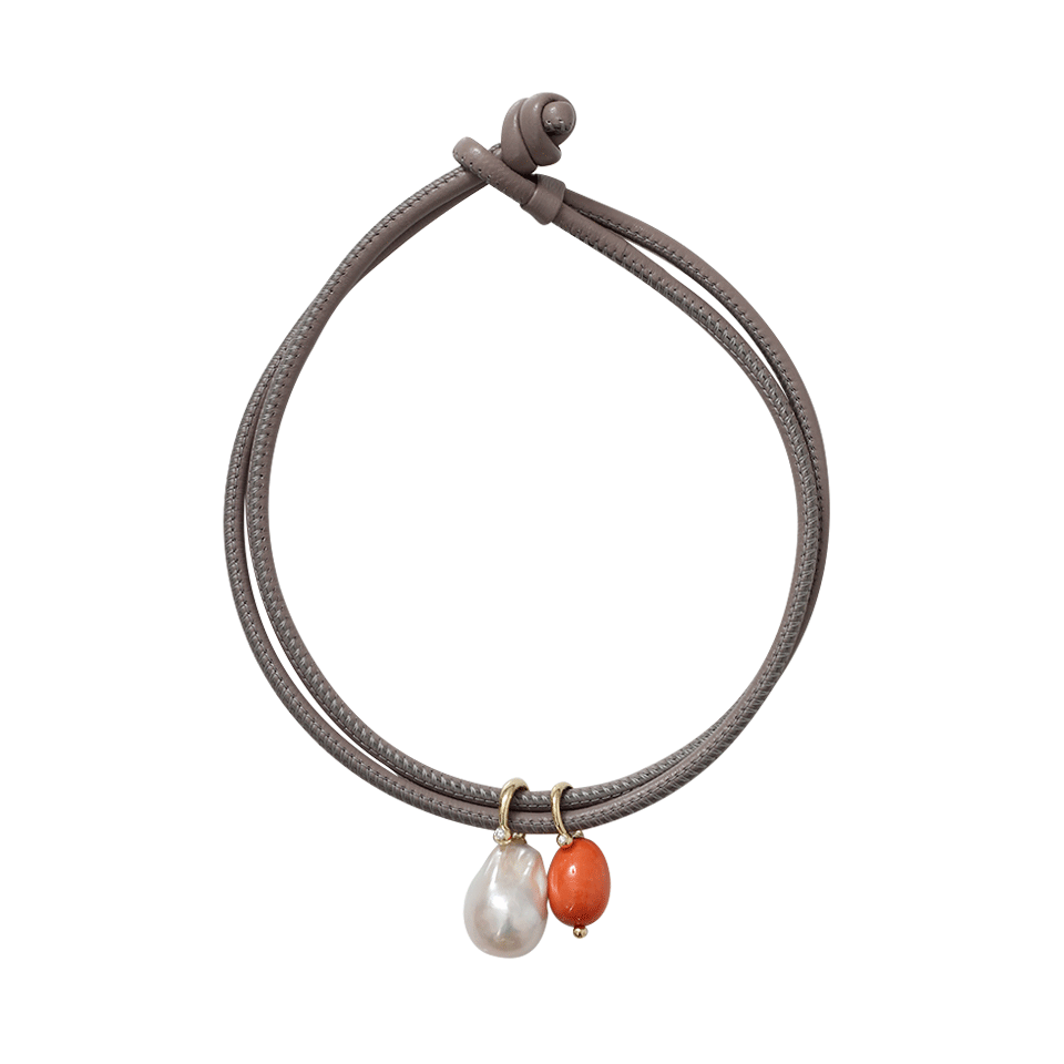 MIZUKI-Pearl And Coral Leather Wrap Bracelet/Choker-YELLOW GOLD