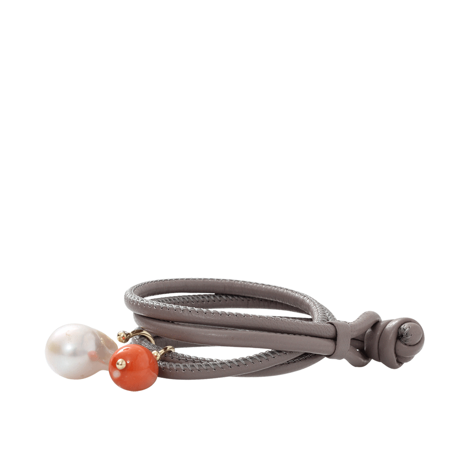 MIZUKI-Pearl And Coral Leather Wrap Bracelet/Choker-YELLOW GOLD