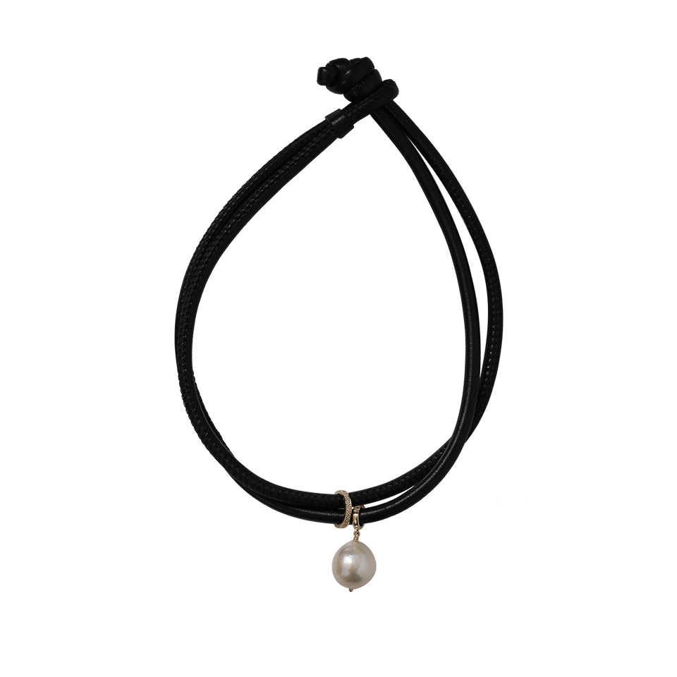 Pearl Leather Wrap Bracelet/Choker With Diamond Slider JEWELRYFINE JEWELBRACELET O MIZUKI   