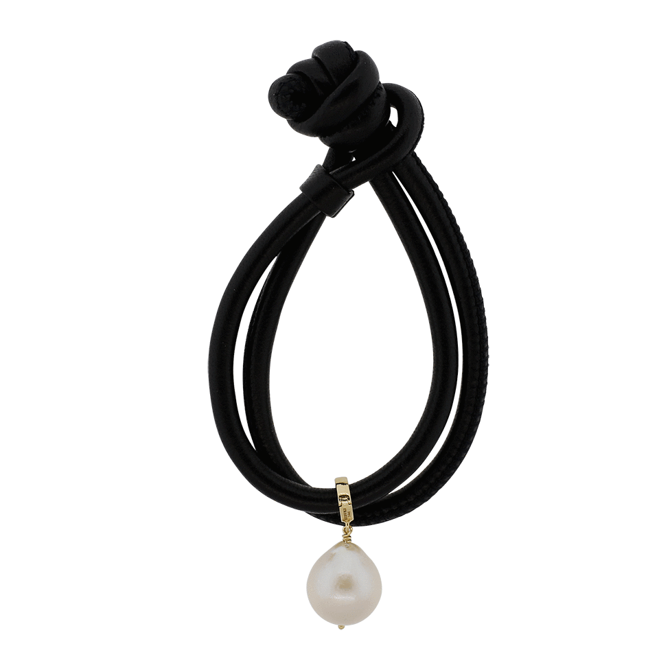 MIZUKI-White Freshwater Pearl Taupe Leather Bracelet-YELLOW GOLD