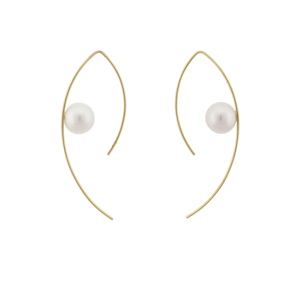 MIZUKI-Floating Pearl Marquis Hoop Earrings-YELLOW GOLD