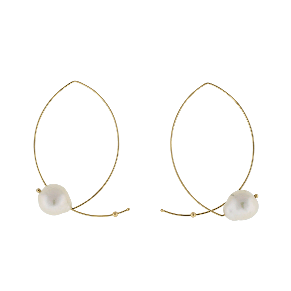MIZUKI-White Freshwater Pearl Open Marquis Earrings-YELLOW GOLD