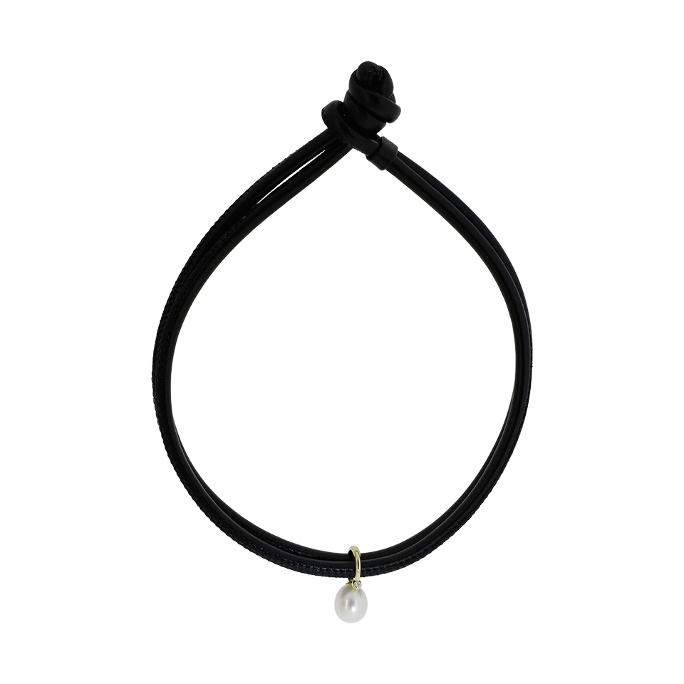 MIZUKI-Pearl Leather Wrap Bracelet/Choker With Diamond Ring-YELLOW GOLD