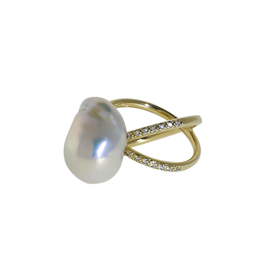 MIZUKI-Freshwater Pearl And Diamond Crossover Ring-YELLOW GOLD
