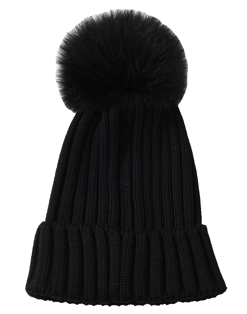 MONCLER-Pom Pom Ribbed Knit Beanie-BLACK
